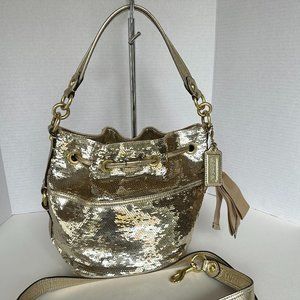 Coach 17906 Limited Edition Poppy Gold Sequin Cinch Bucket Shoulder Bag